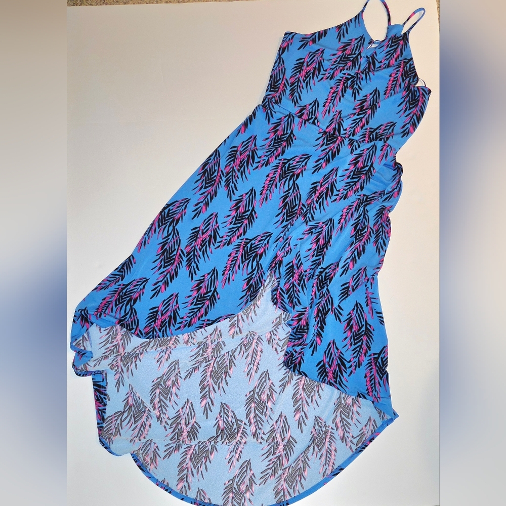 Candie's Palm Print Blue/pink/black High Low Dress, Size L